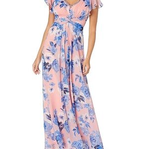 Eliza J Dress size 10 floral gown beaded vneck flutter short sleeve maxi